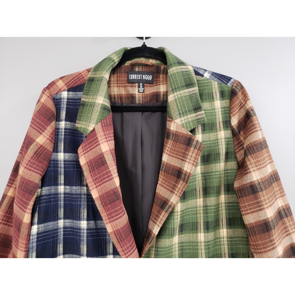 NWOT Current Mood Plaid Button Up Long Sleeve Plaid Coat Small Fall Peacoat - Picture 2 of 7